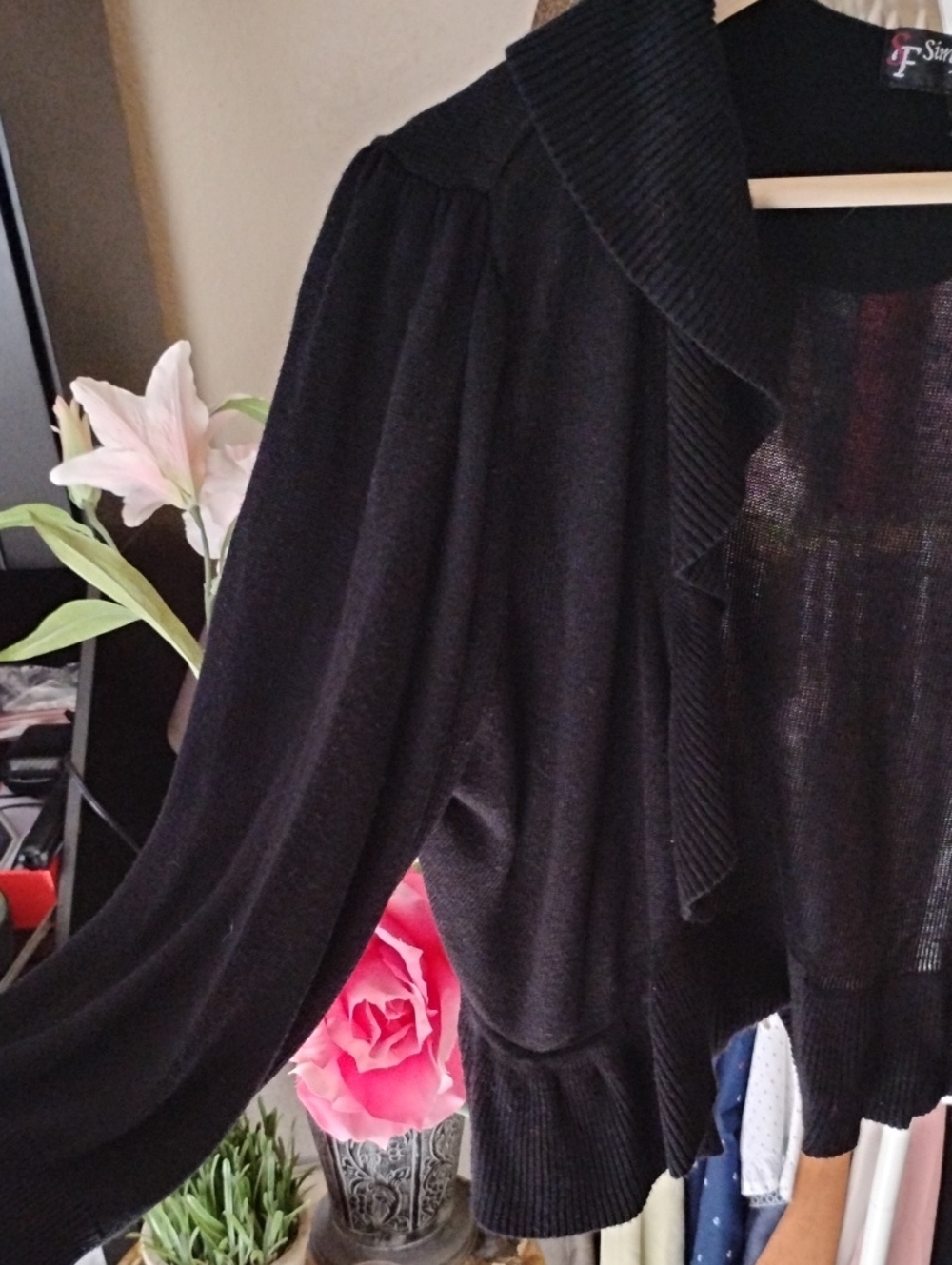 Simply French Ruffled Open-Front Cropped Layering Sweater - Picture 6 of 8